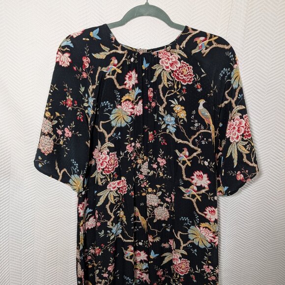 GP & J Baker x H&M Dress Botanical Bird Print Size 12 Calf-Length Textured Boho - Picture 4 of 13